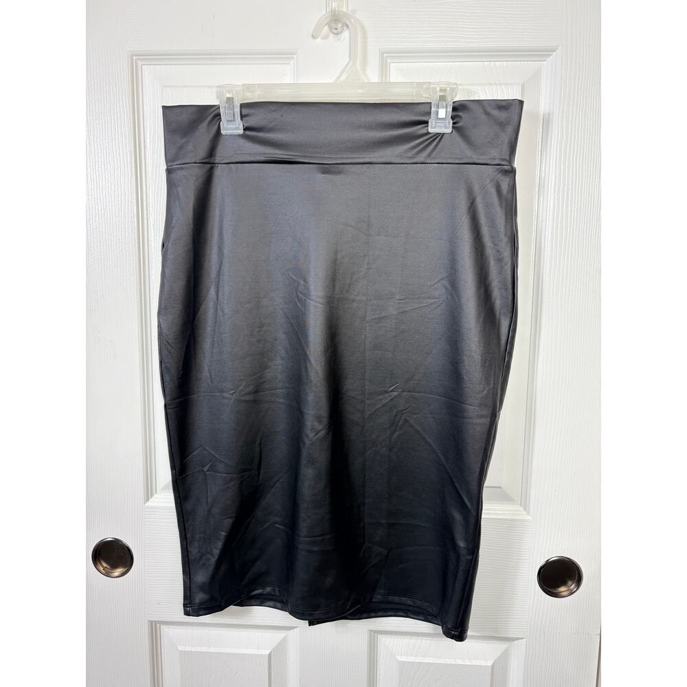 Simlu Black Faux Leather Pencil Skirt Size 2XL NWT Pull-On High Waist Slim Fit